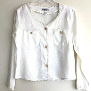 Italian Linen Blend long sleeve shirt gold flower buttons lace trim Lagenlook